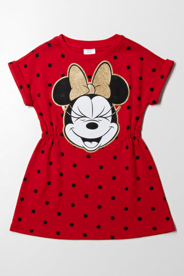 Minnie Mouse Turn Up Sleeve Dress Red
