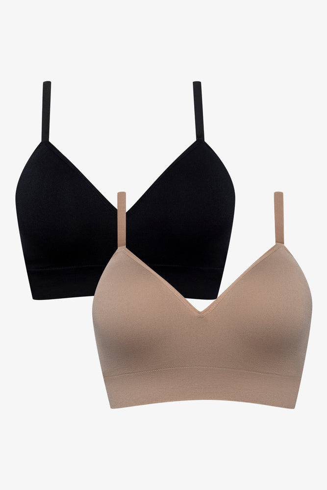 2 Pack Seam free Bralette Warm Black & Taupe