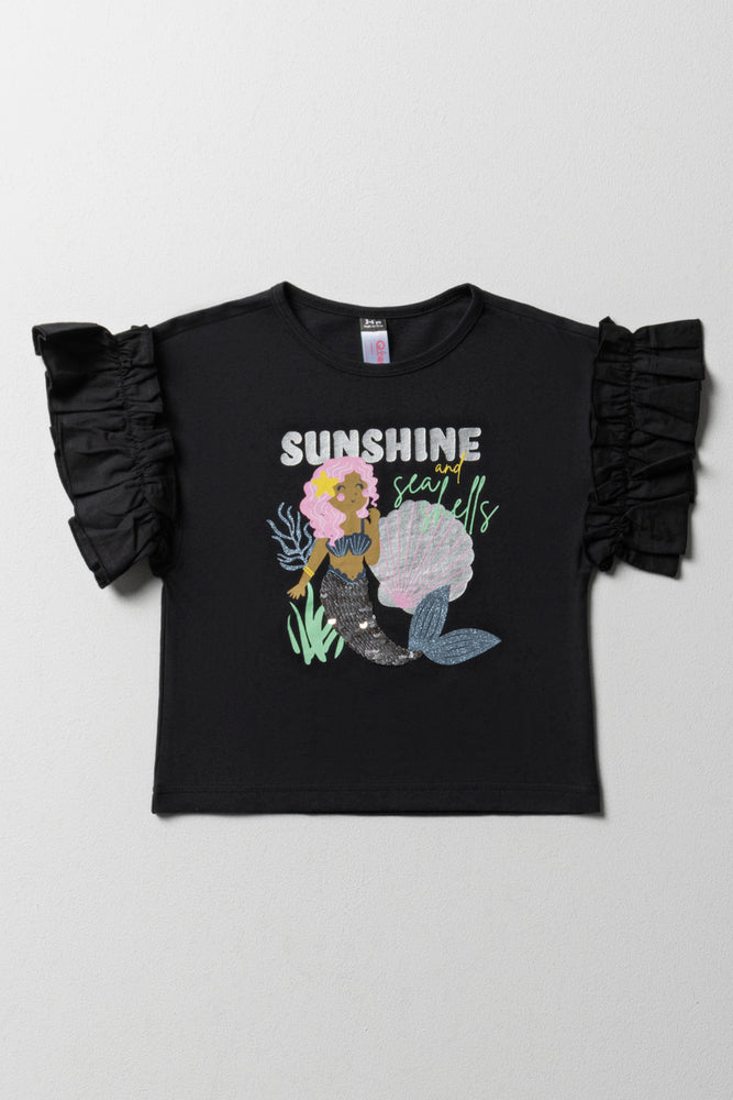 Mermaid Sequin 3D Knit Top Black