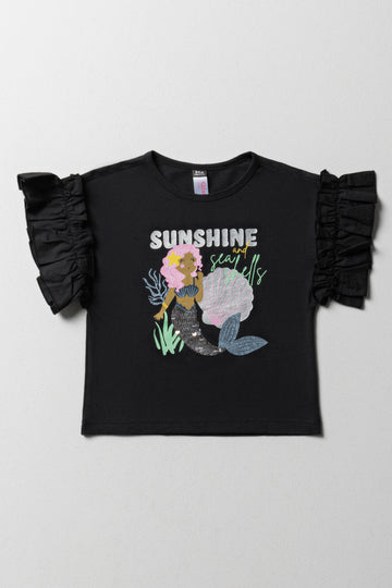 Mermaid Sequin 3D Knit Top Black