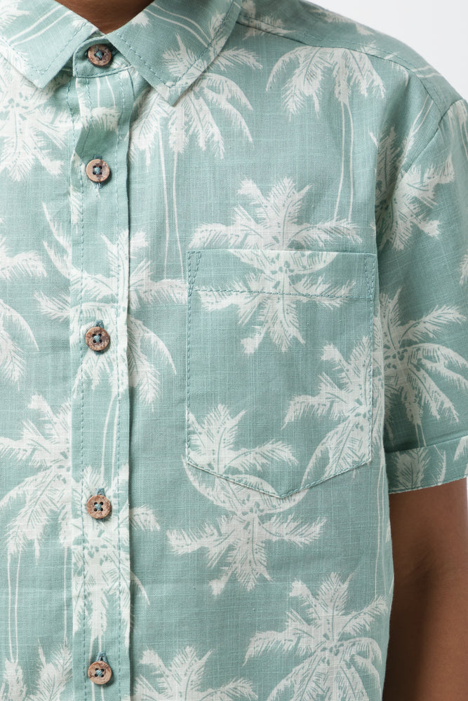 Palm Print Linen Shirt Sage (3)