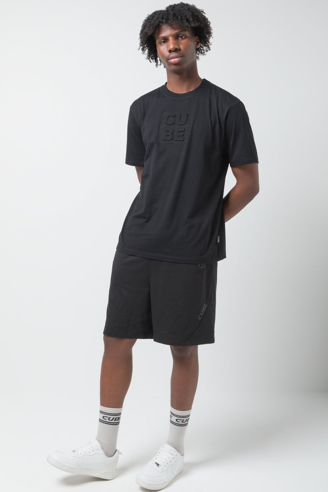 Embossed Cube Slogan T-shirt Black