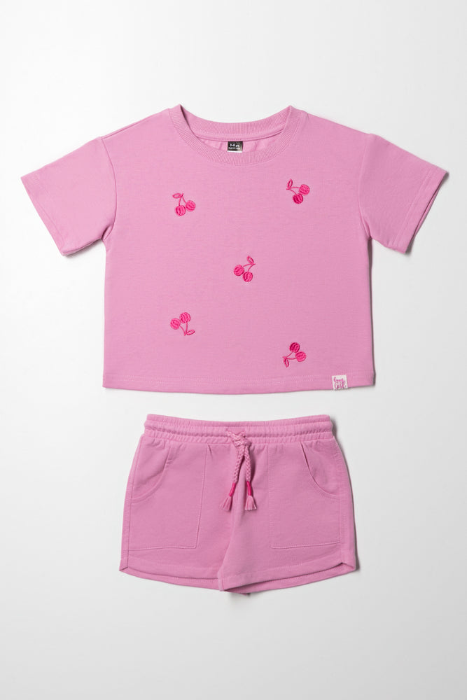 Unbrushed Fleece Shorts Set Pink