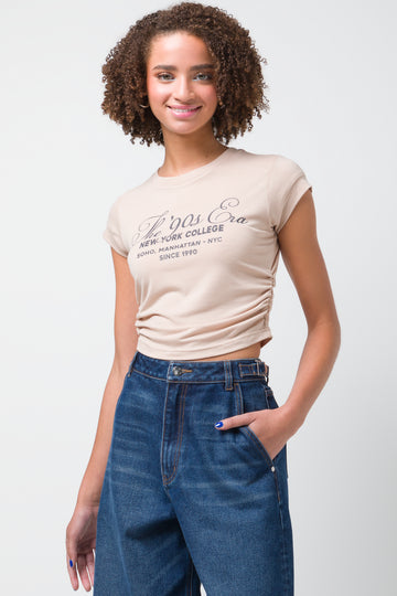 T-shirt with Suede Rouching Beige