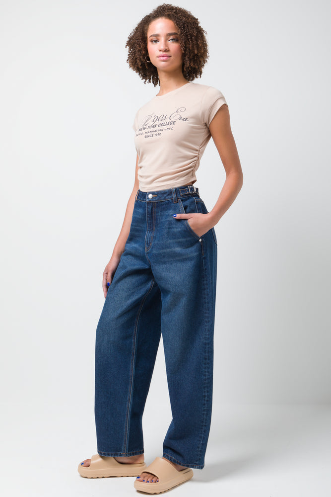 T-shirt with Suede Rouching Beige (1)