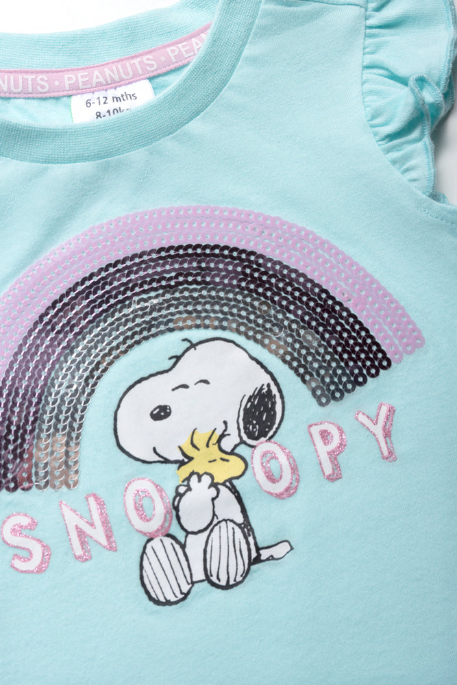 Snoopy Styled T-Shirt And Fleece Shorts Set Blue & Pink (1)