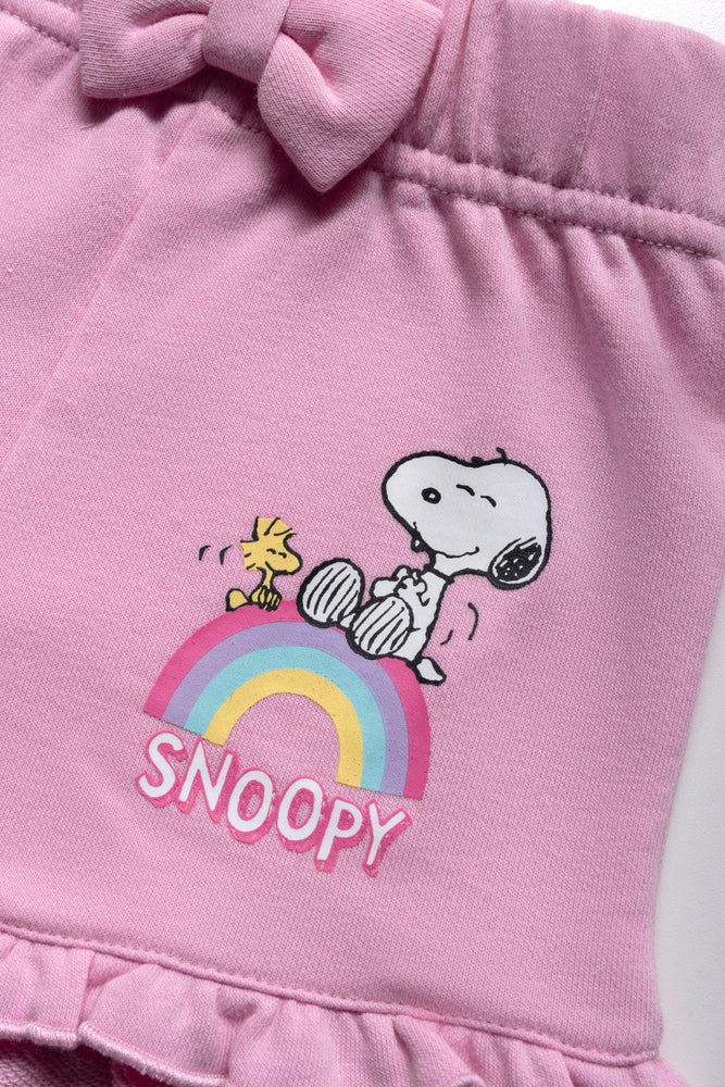 Snoopy Styled T-Shirt And Fleece Shorts Set Blue & Pink (2)