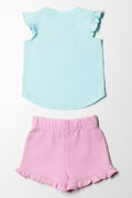 Snoopy Styled T-Shirt And Fleece Shorts Set Blue & Pink (3)