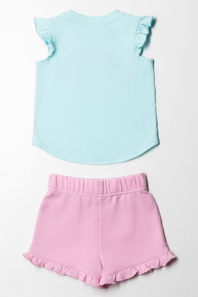 Snoopy Styled T-Shirt And Fleece Shorts Set Blue & Pink (3)