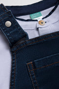 Denim Dungaree With Mandarin Collar Pique Tee Set Indigo (1)