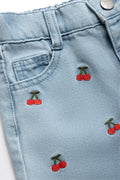 Light Wash Denim With Cherry Embroidery Blue (1)