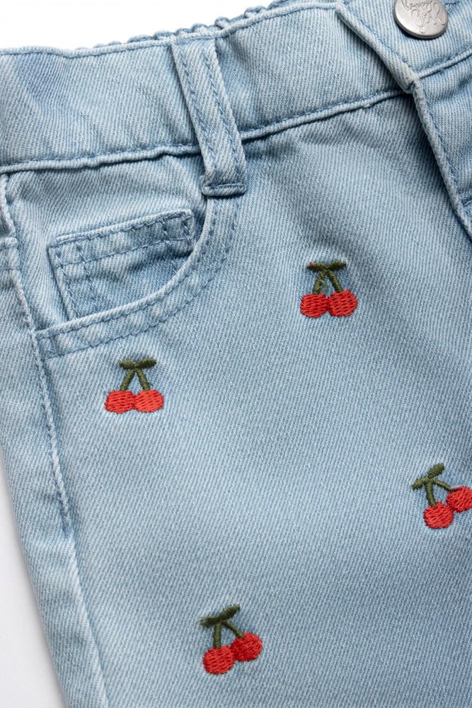 Light Wash Denim With Cherry Embroidery Blue (1)