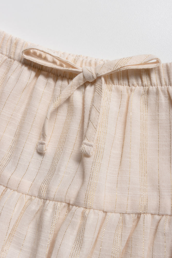 Puff Sleeve Lurex Woven Skirts Sets Natural (3)