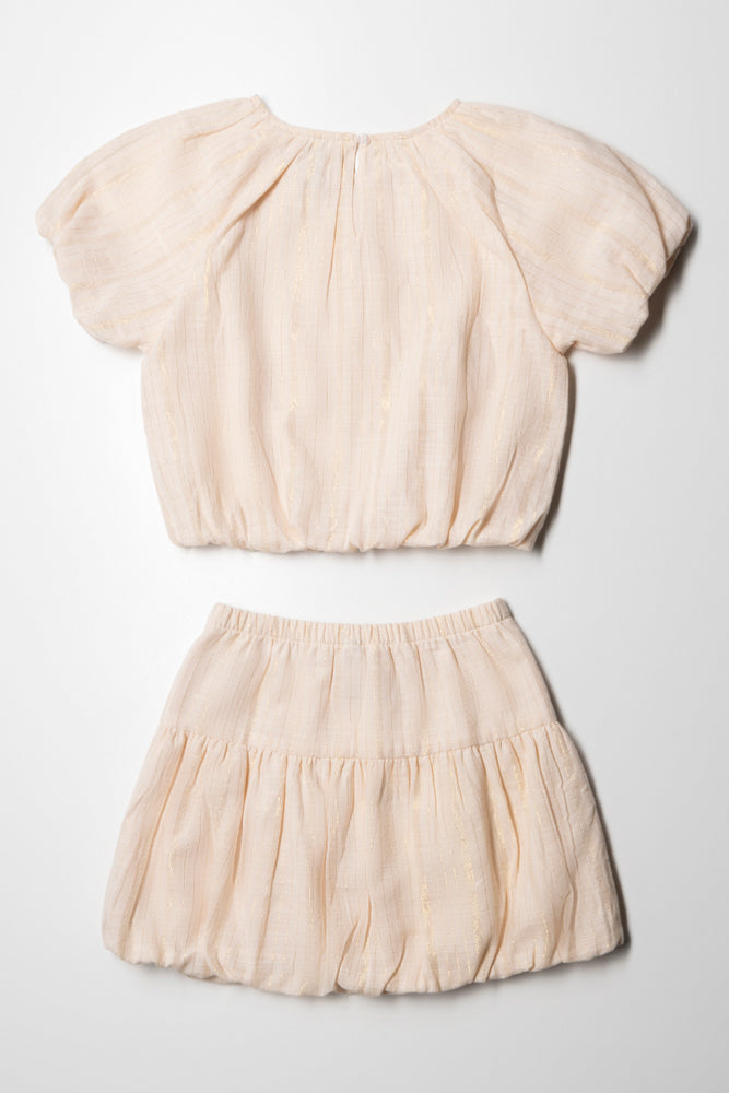 Puff Sleeve Lurex Woven Skirts Sets Natural (4)