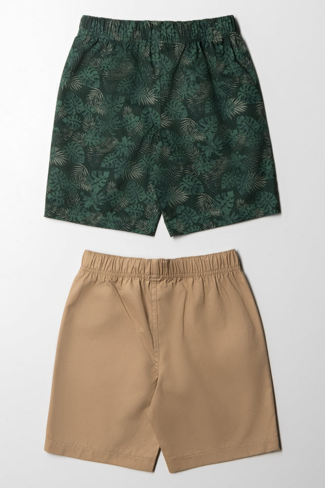 2 Pack Woven Shorts Green & Stone (2)