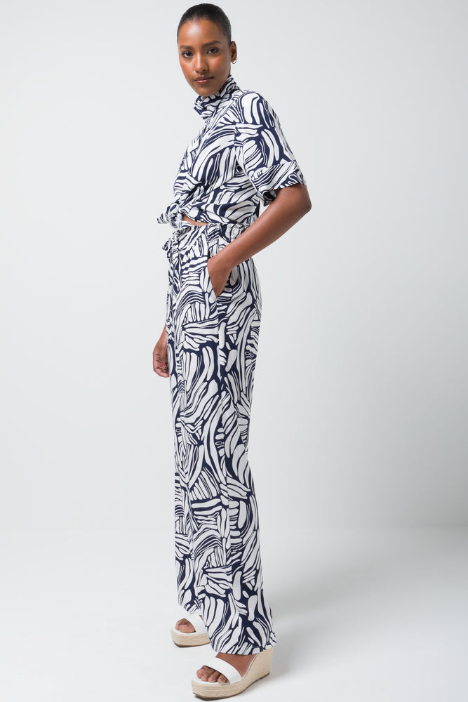 Relaxed Printed Viscose Pant Navy (2)