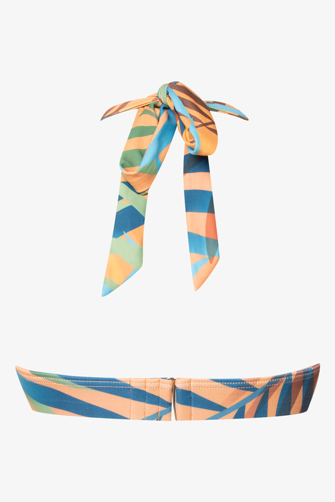 Fern Print Halter Neck Bikini Top Blue Multi