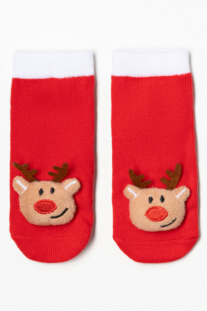 2 Pack Christmas Reindeer Socks Red