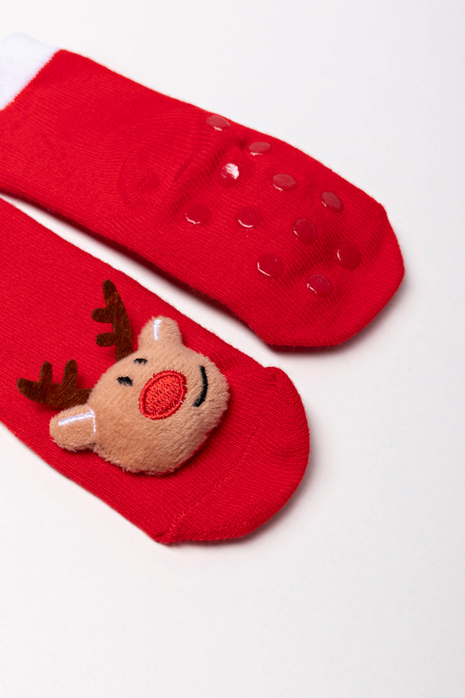 2 Pack Christmas Reindeer Socks Red