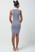 Stripe Seamless Turtleneck Sleeveless Dress Navy (2)