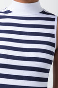 Stripe Seamless Turtleneck Sleeveless Dress Navy (3)