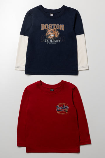 2 Pack Tiger Long Sleeve T-Shirts Navy & Red