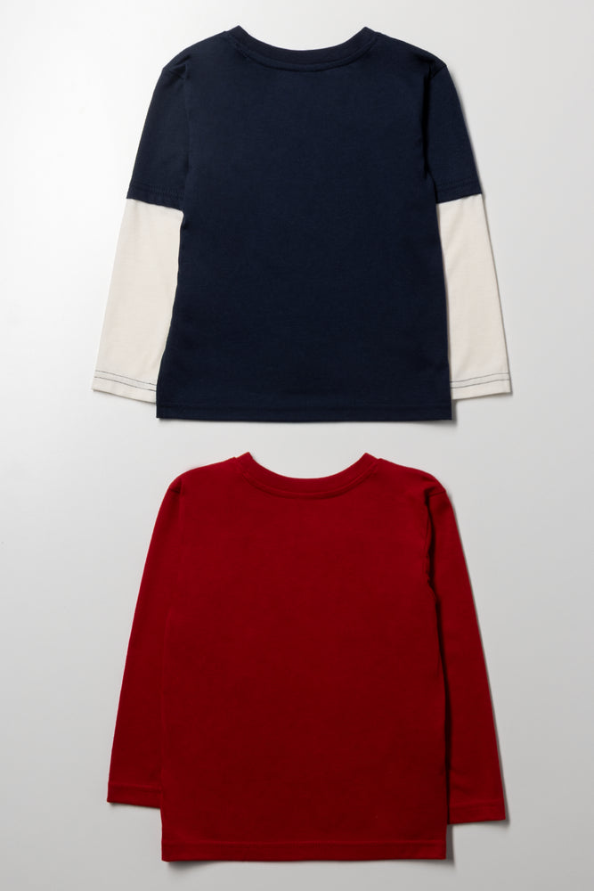 2 Pack Tiger Long Sleeve T-Shirts Navy & Red (2)