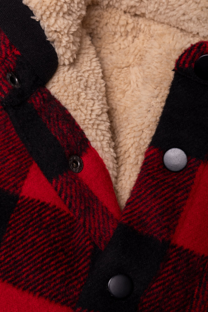 Check Hooded Shacket Black And Red