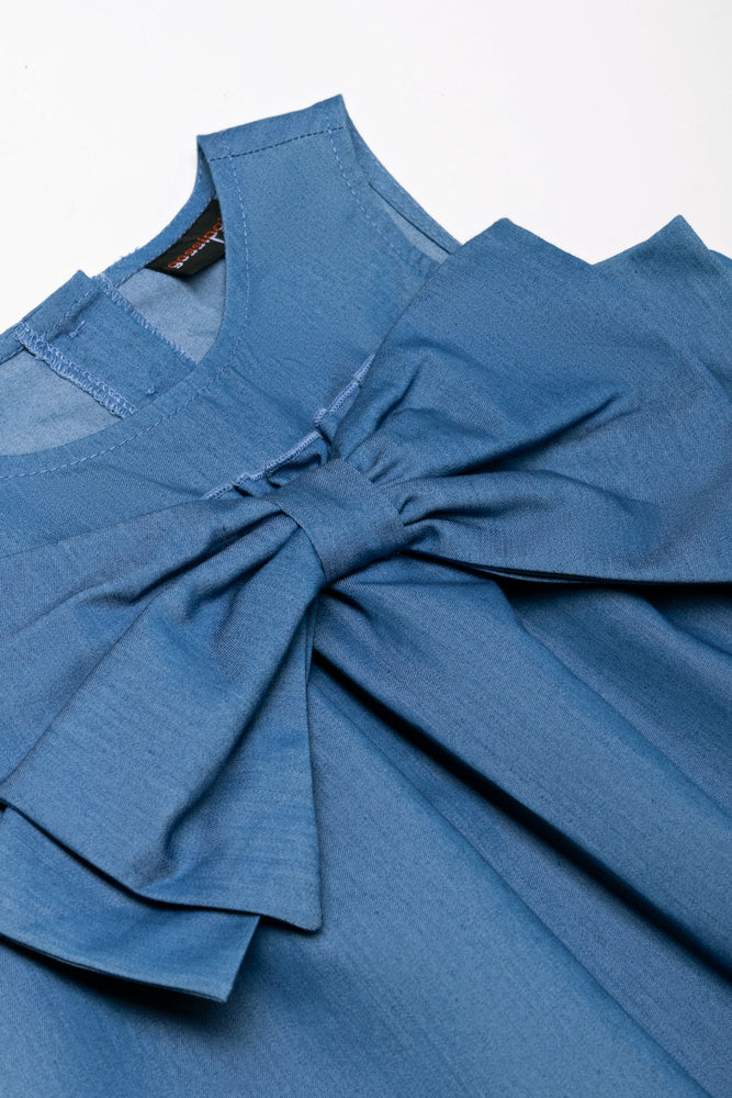 A-Line Denim Bow Dress Blue
