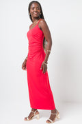 Strappy Side Ruched Dress Red (1)
