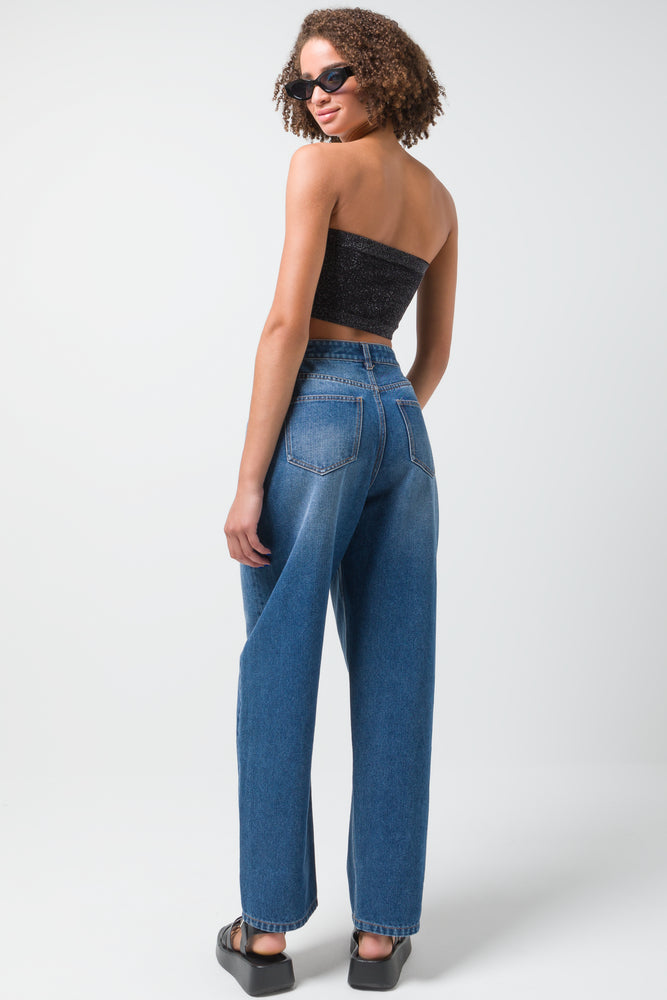 Wide Balloon Skater Denim Jeans Blue (3)