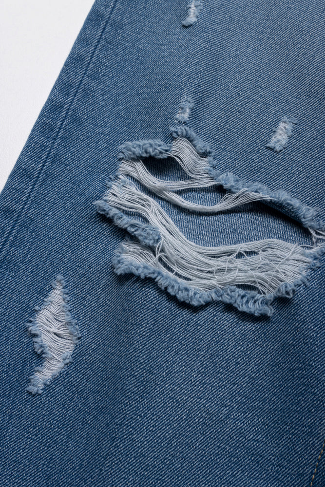 Ripped Straight Leg Denim Jeans Blue (2)