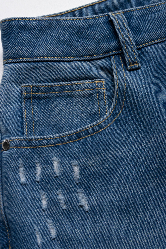 Ripped Straight Leg Denim Jeans Blue (3)