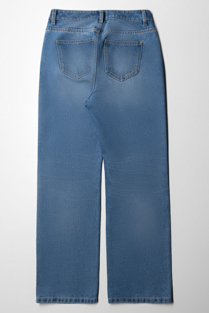 Ripped Straight Leg Denim Jeans Blue (4)