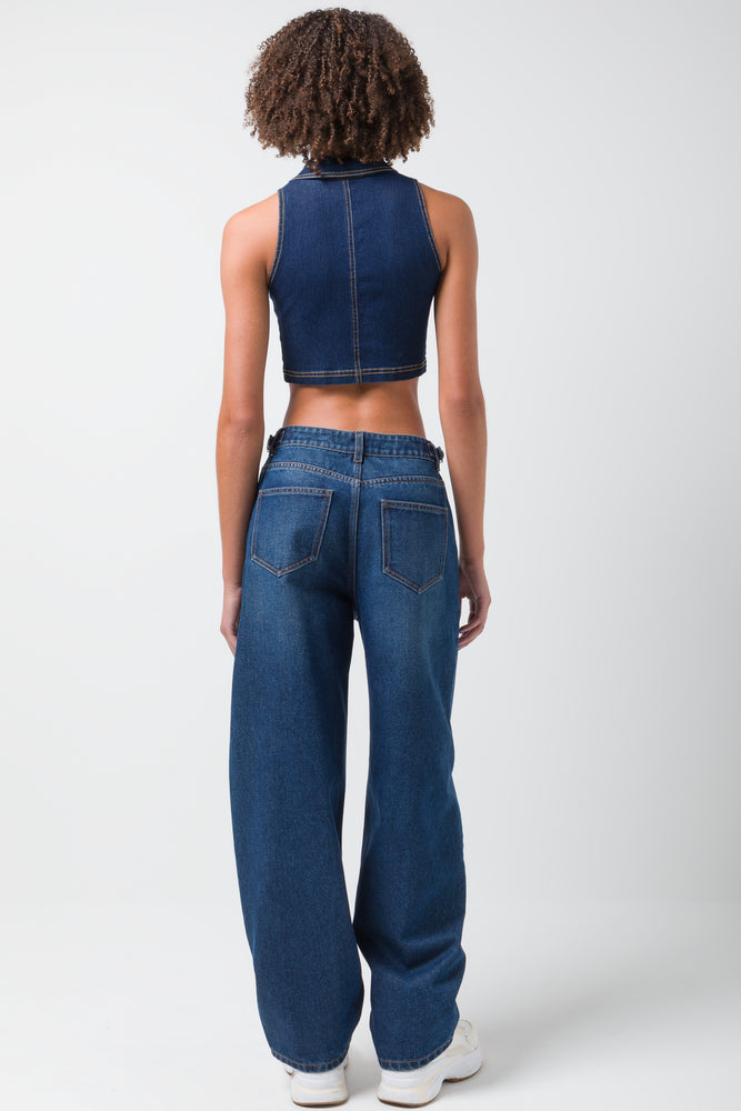 Wide Balloon Skater Denim Jeans Dark Blue (3)