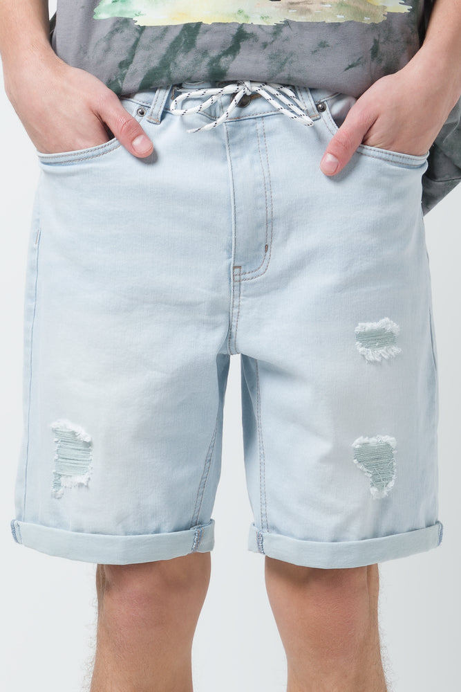 Ripped Drawstring Short Grey