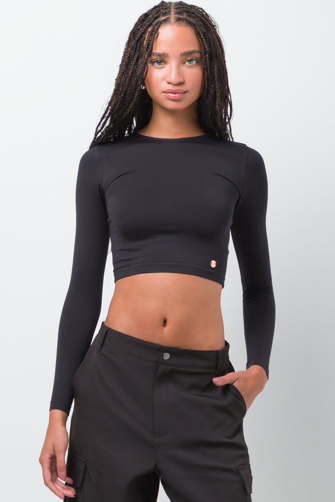 Seamless Long Sleeve Crop Top Black