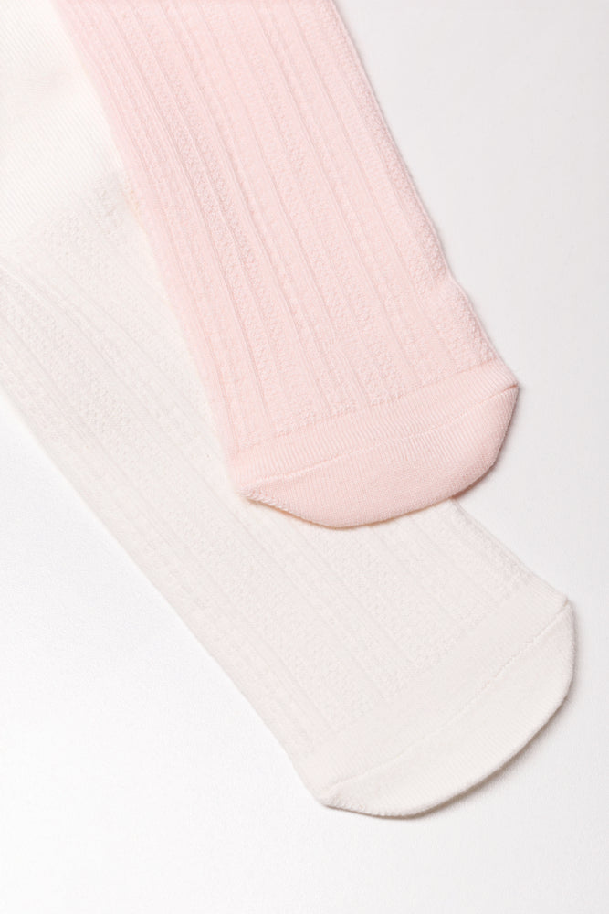 2 Pack Tights Cream and Pink