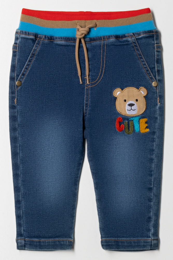 Rib Waist Denim Jeans Blue