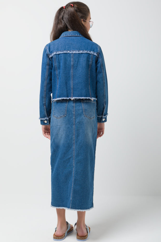 Denim Jacket With Frayed Edges Blue Jackets Knitwear Ackermans