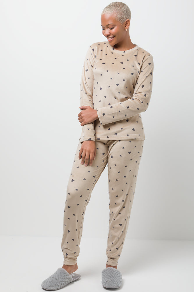 Fleece Heart Pyjama Set Natural
