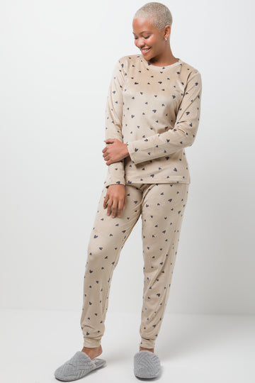 Fleece Heart Pyjama Set Natural