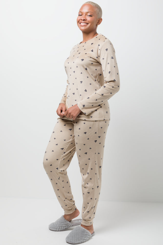 Fleece Heart Pyjama Set Natural