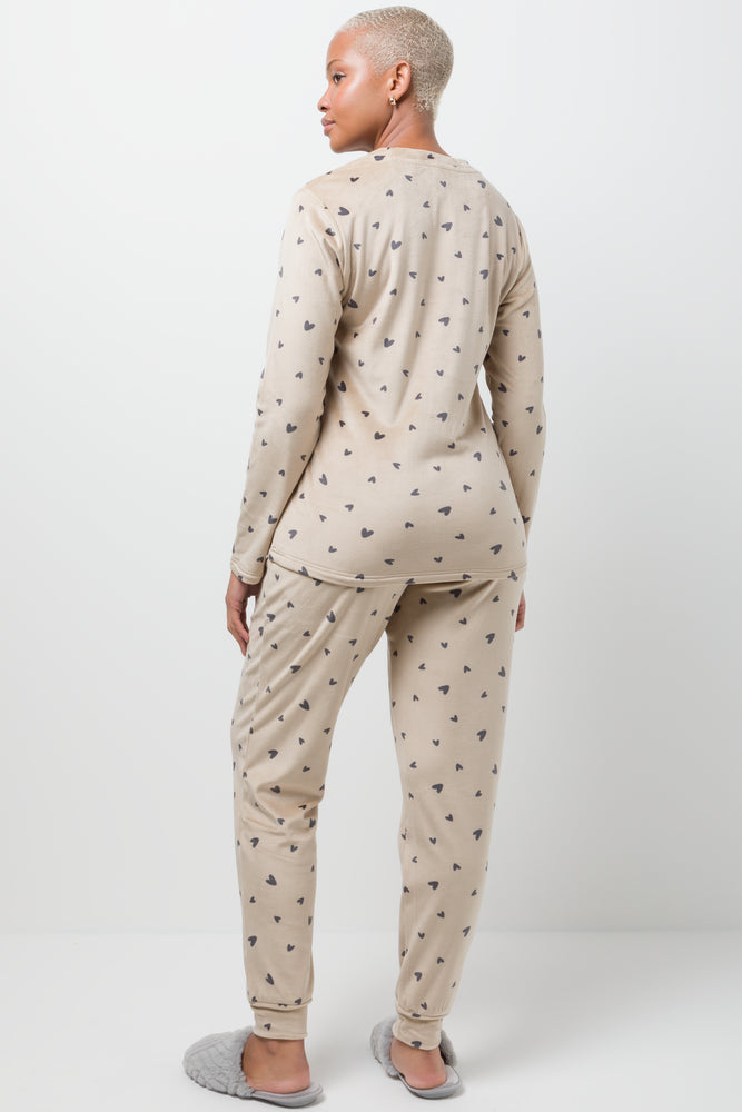 Fleece Heart Pyjama Set Natural (2)