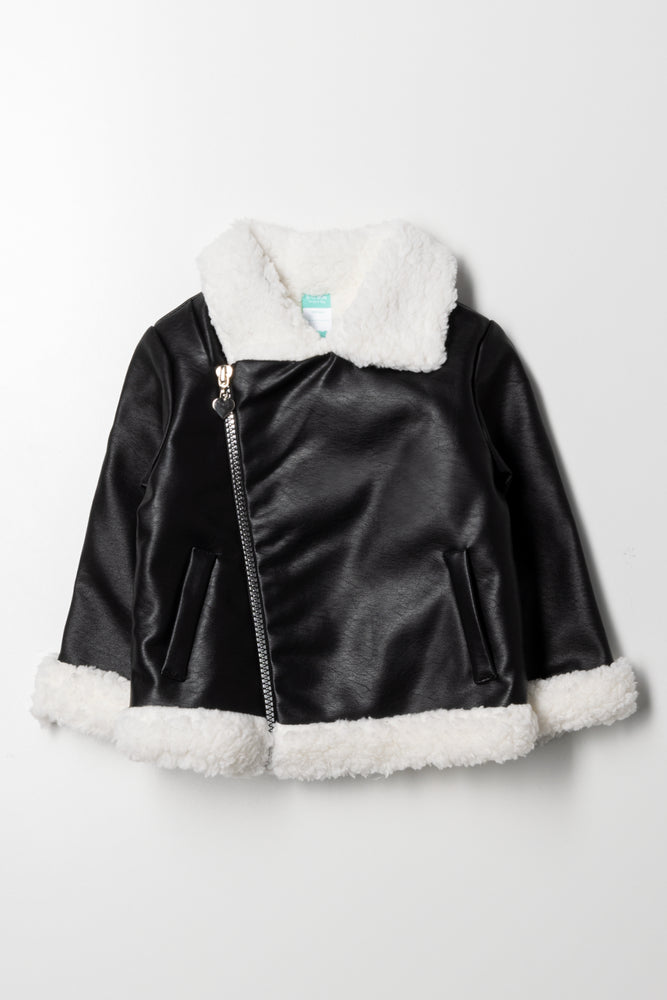 Sherpa Lined Biker Jacket Black