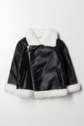 Sherpa Lined Biker Jacket Black