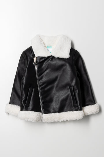 Sherpa Lined Biker Jacket Black