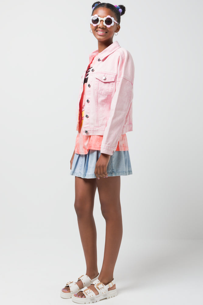 Pink denim skirt and jacket top