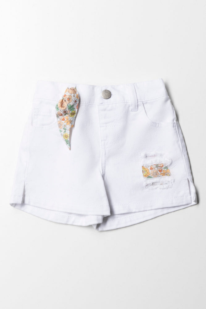 Denim Short With Hair Tie White