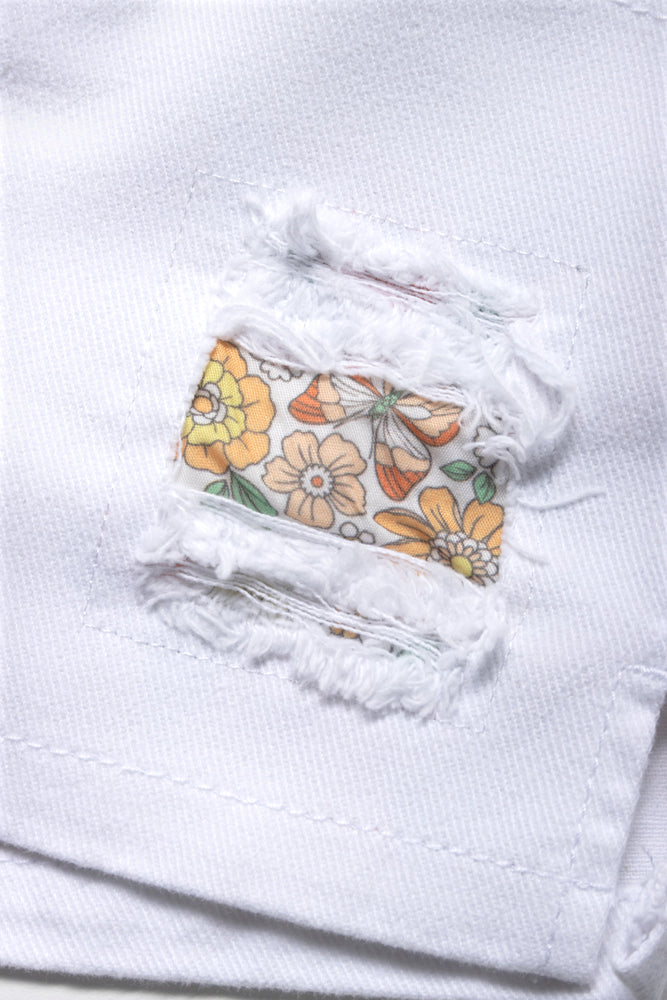 Denim Short With Hair Tie White